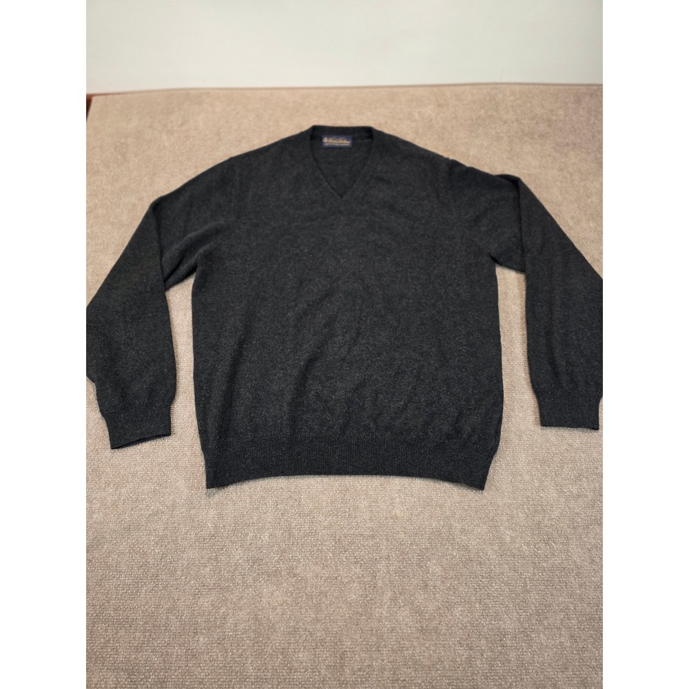 Brooks Brothers 2-Ply Scottish Cashmere V-Neck Sweater Charcoal Gray XL